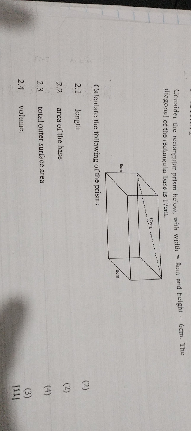 Consider the rectangular prism below, with | StudyX