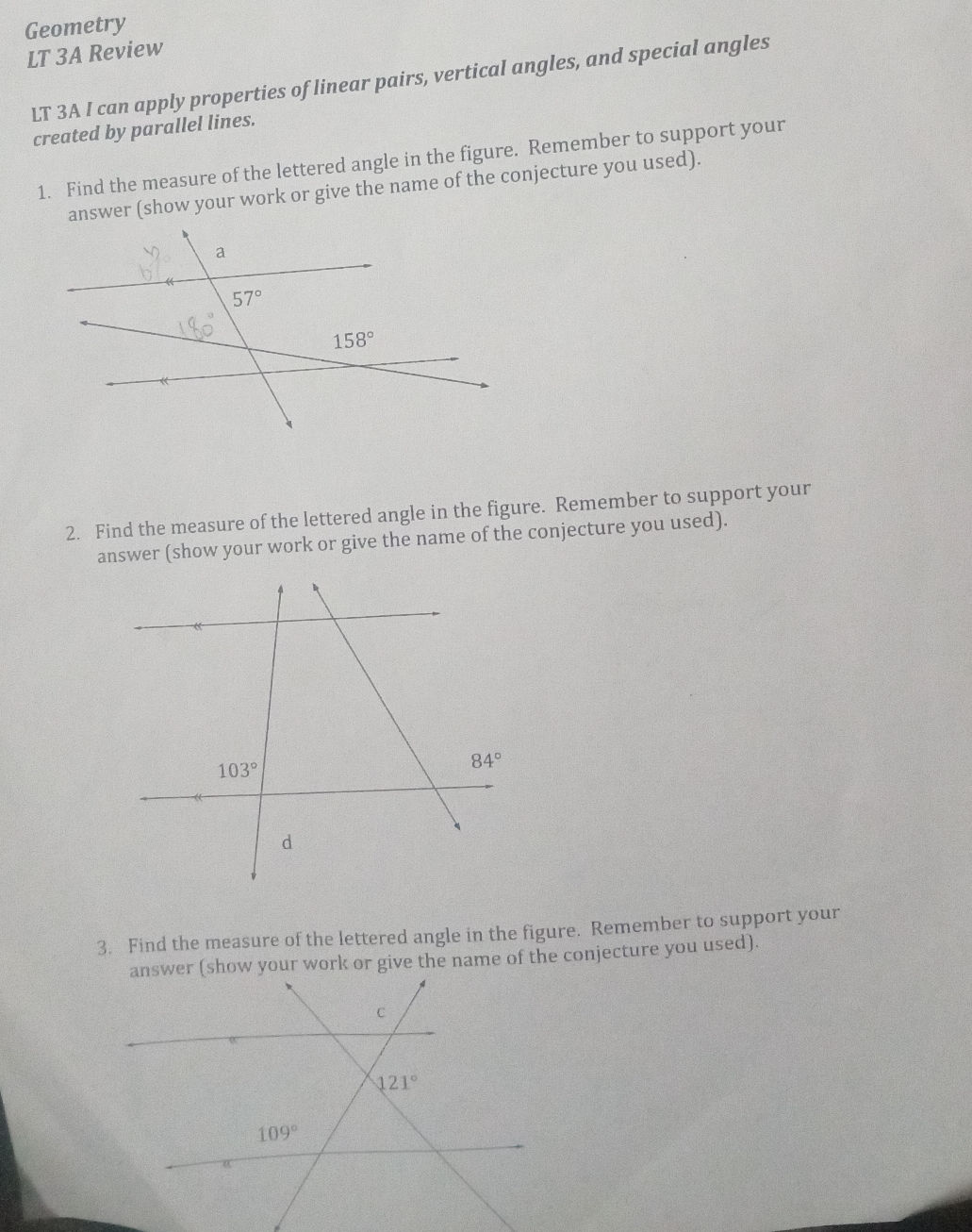 1. Find the measure of the lettered angle | StudyX