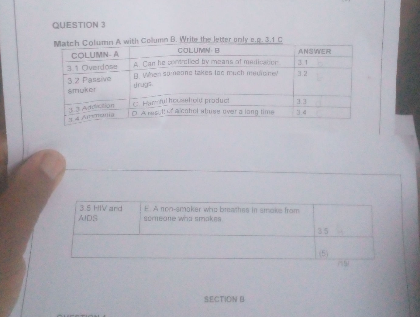 QUESTION 3 Match Column A with Column B. | StudyX