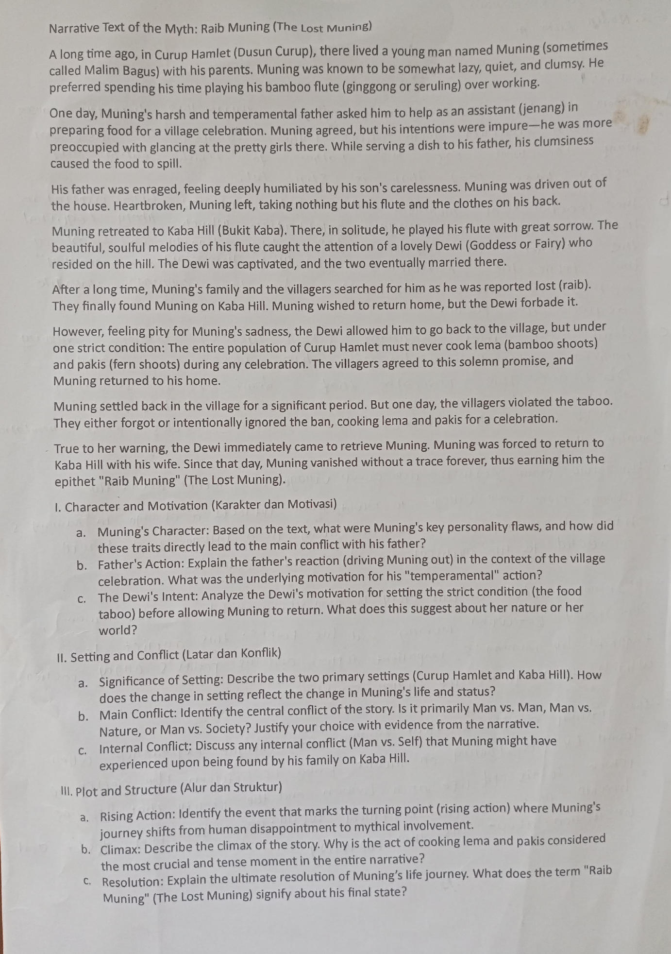Narrative Text of the Myth: Raib Muning (The | StudyX