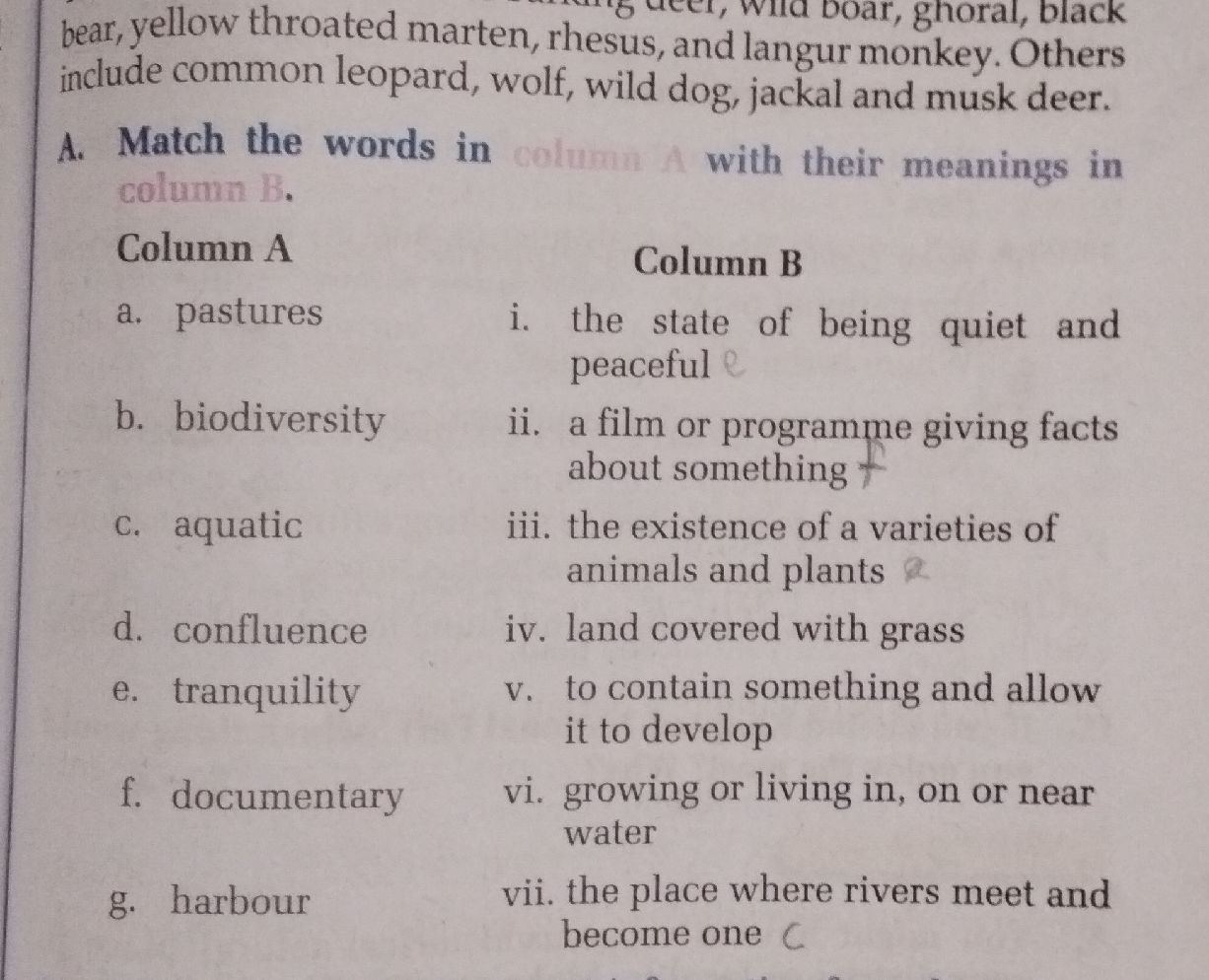 Match the words in column A with their | StudyX