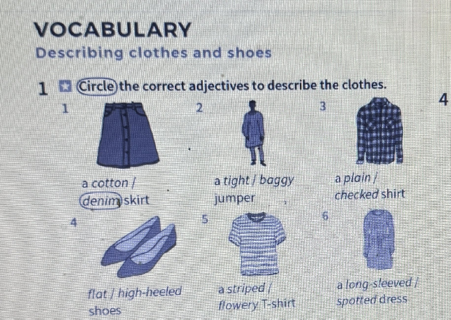 VOCABULARY Describing clothes and shoes 1 | StudyX
