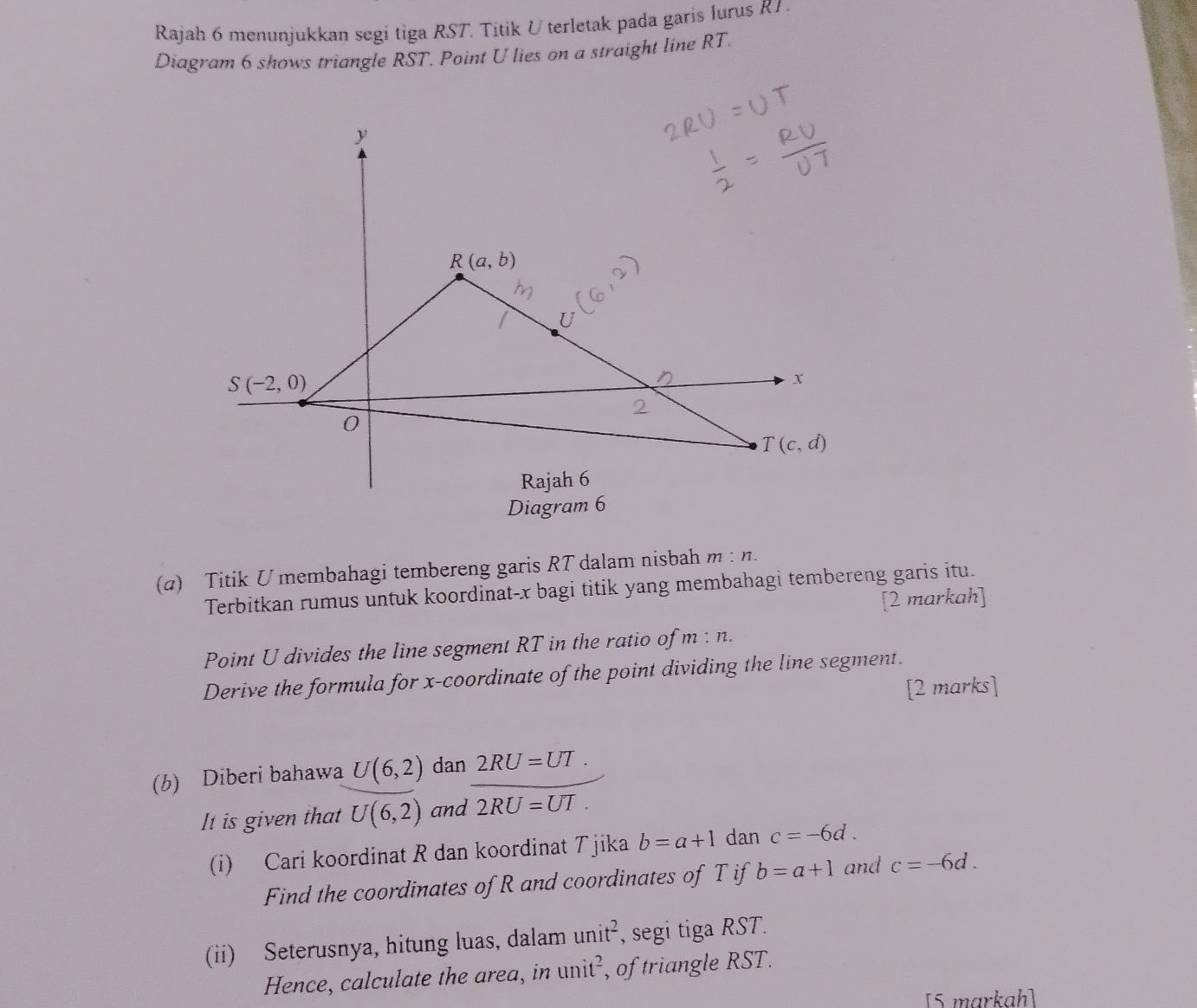 Diagram Rst Rajah 6 menunjukkan segi tiga RST. Titik U | StudyX
