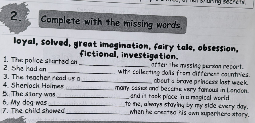Complete with the missing words. Words | StudyX