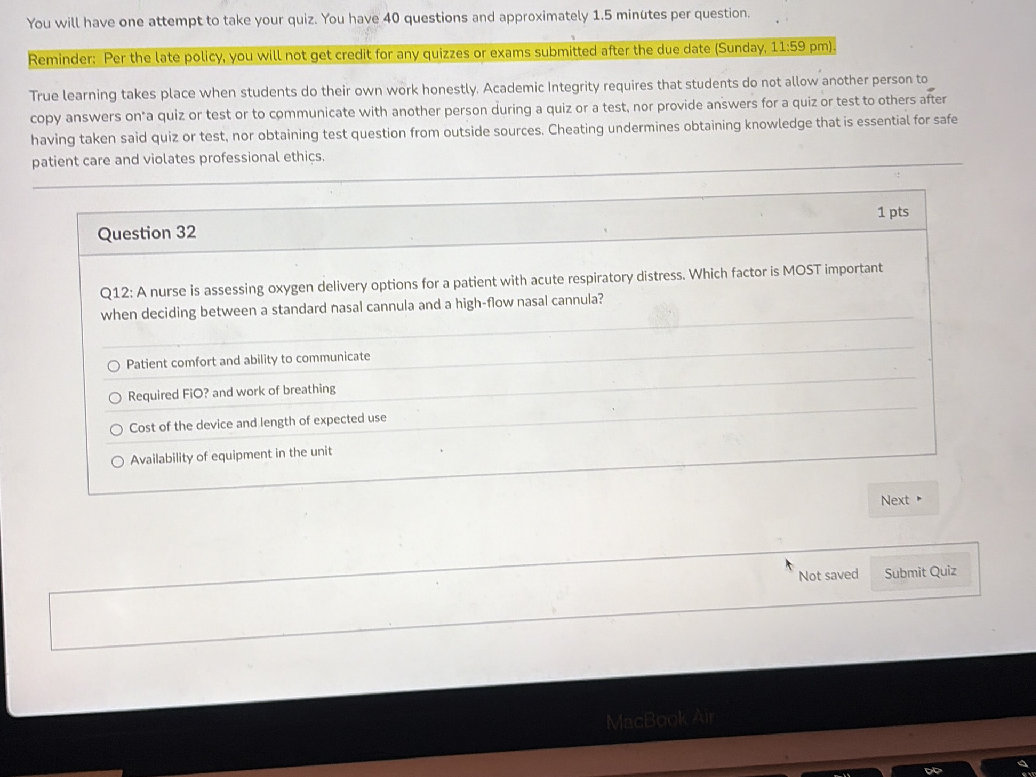 Q12: A nurse is assessing oxygen delivery | StudyX