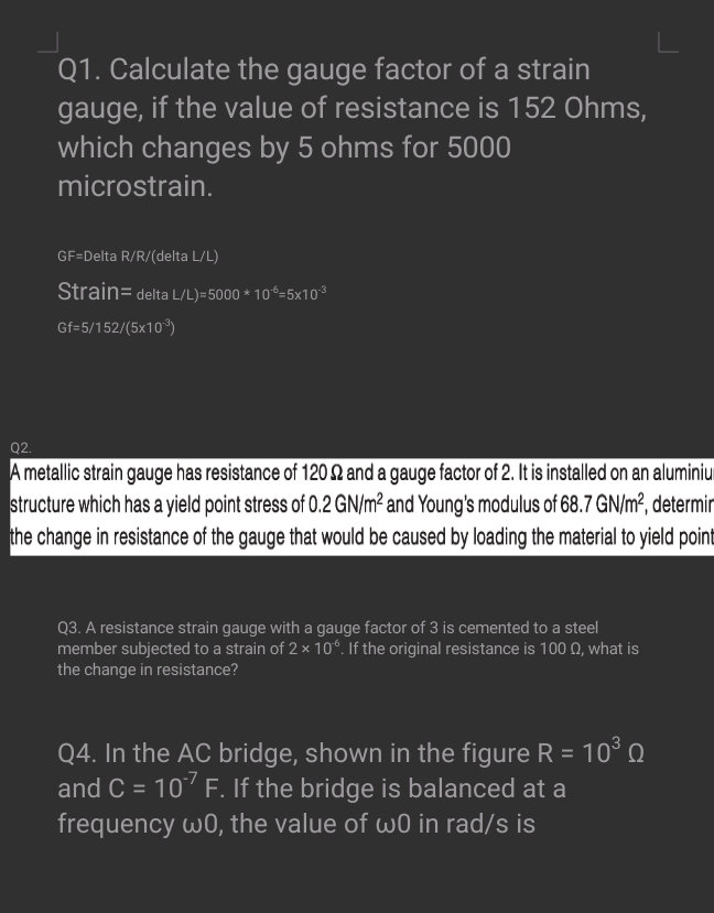 Q3. A resistance strain gauge with a gauge | StudyX