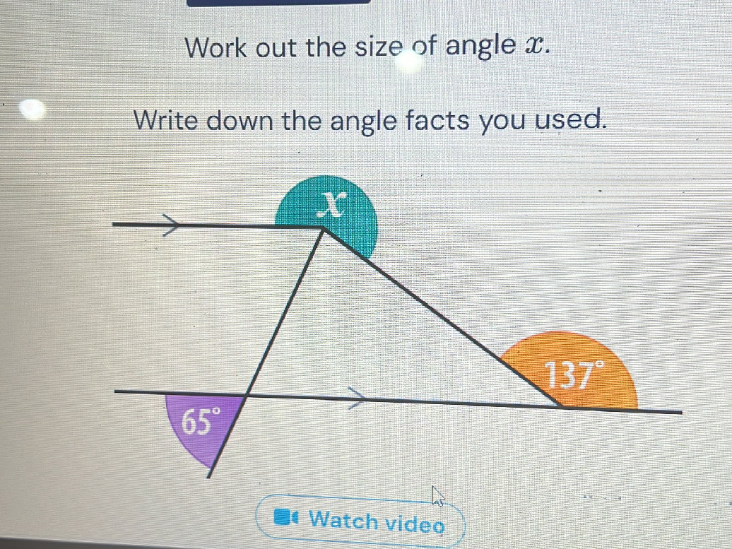 Work out the size of angle $x$. Write down | StudyX