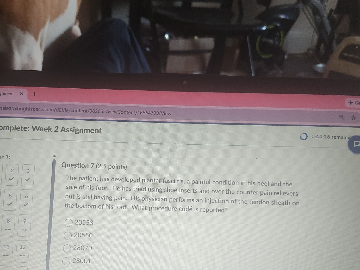 Question 7 (2.5 points) The patient has