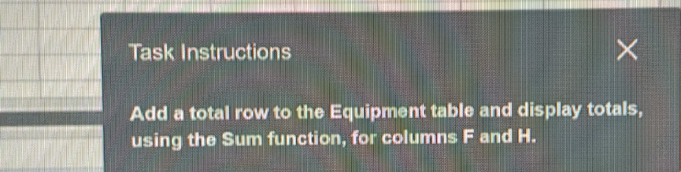 Add a total row to the Equipment table and | StudyX