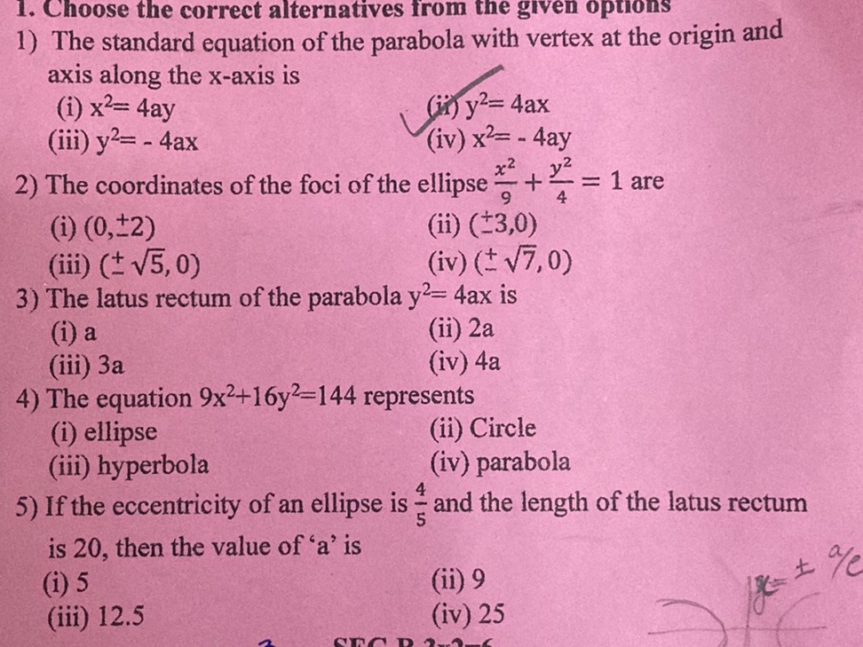 Selecting Alternative In Math 1. Choose the correct alternatives from the | StudyX
