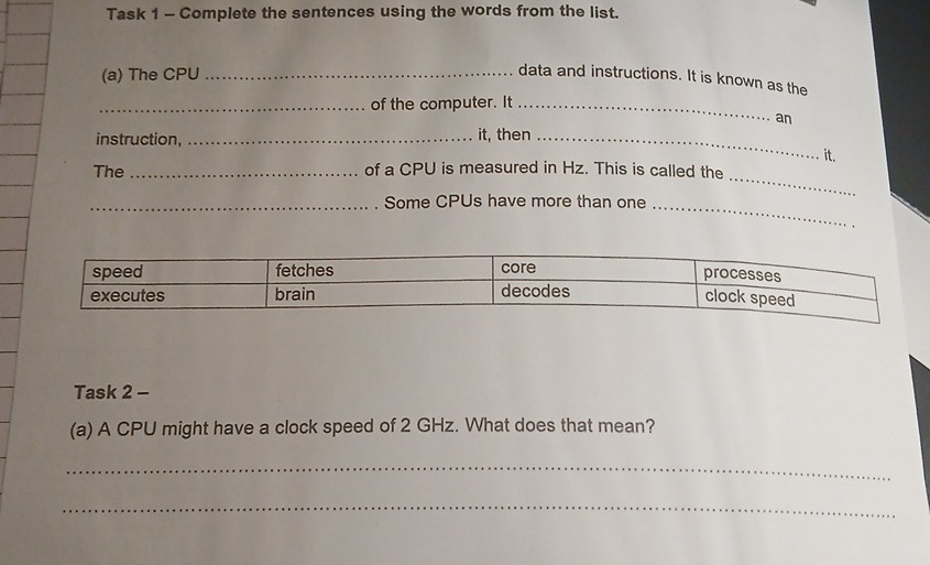 Task 1 - Complete the sentences using the | StudyX