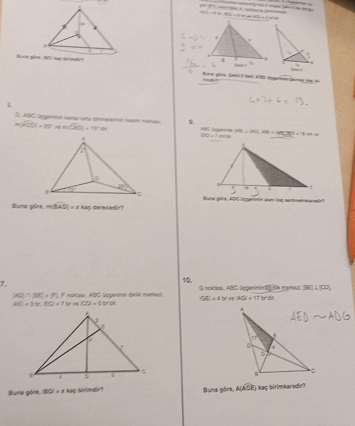 7. $[AD] [BE] = \{F\}$, $F$ noktası, $ABC$ | StudyX