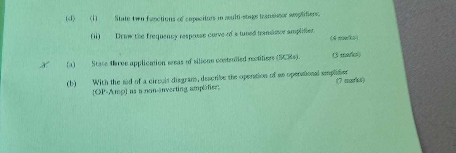 (d) (i) State two functions of capacitors in | StudyX