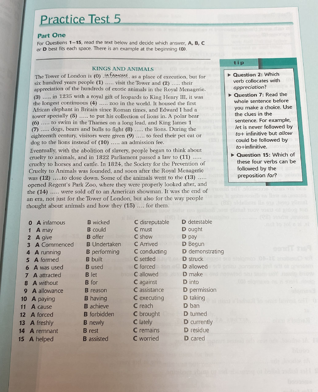 Practice Test 5 **Part One** For Questions | StudyX