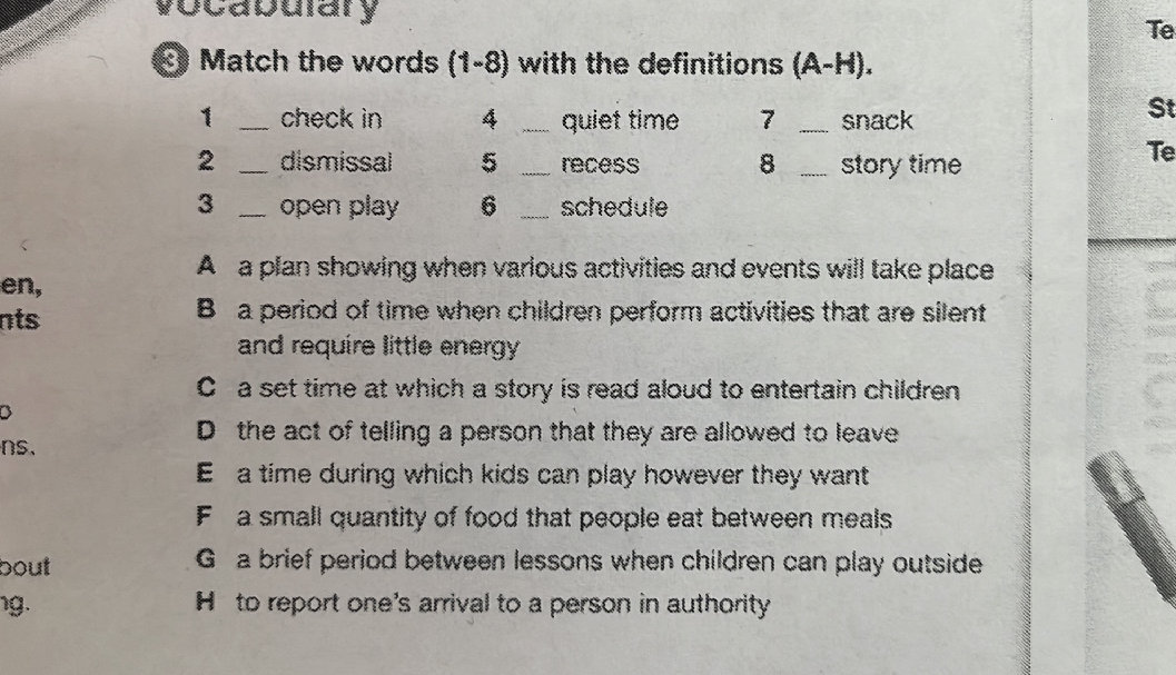 Match the words (1-8) with the definitions | StudyX