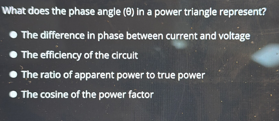 What does the phase angle ($ $) in a power | StudyX