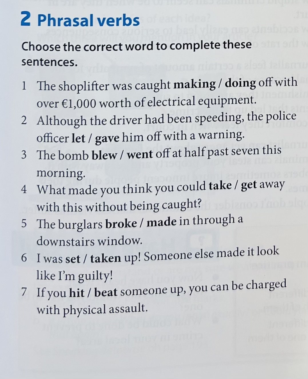 2 Phrasal verbs Choose the correct word to | StudyX
