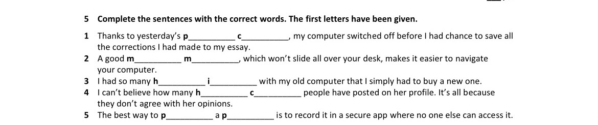 5 Complete the sentences with the correct | StudyX