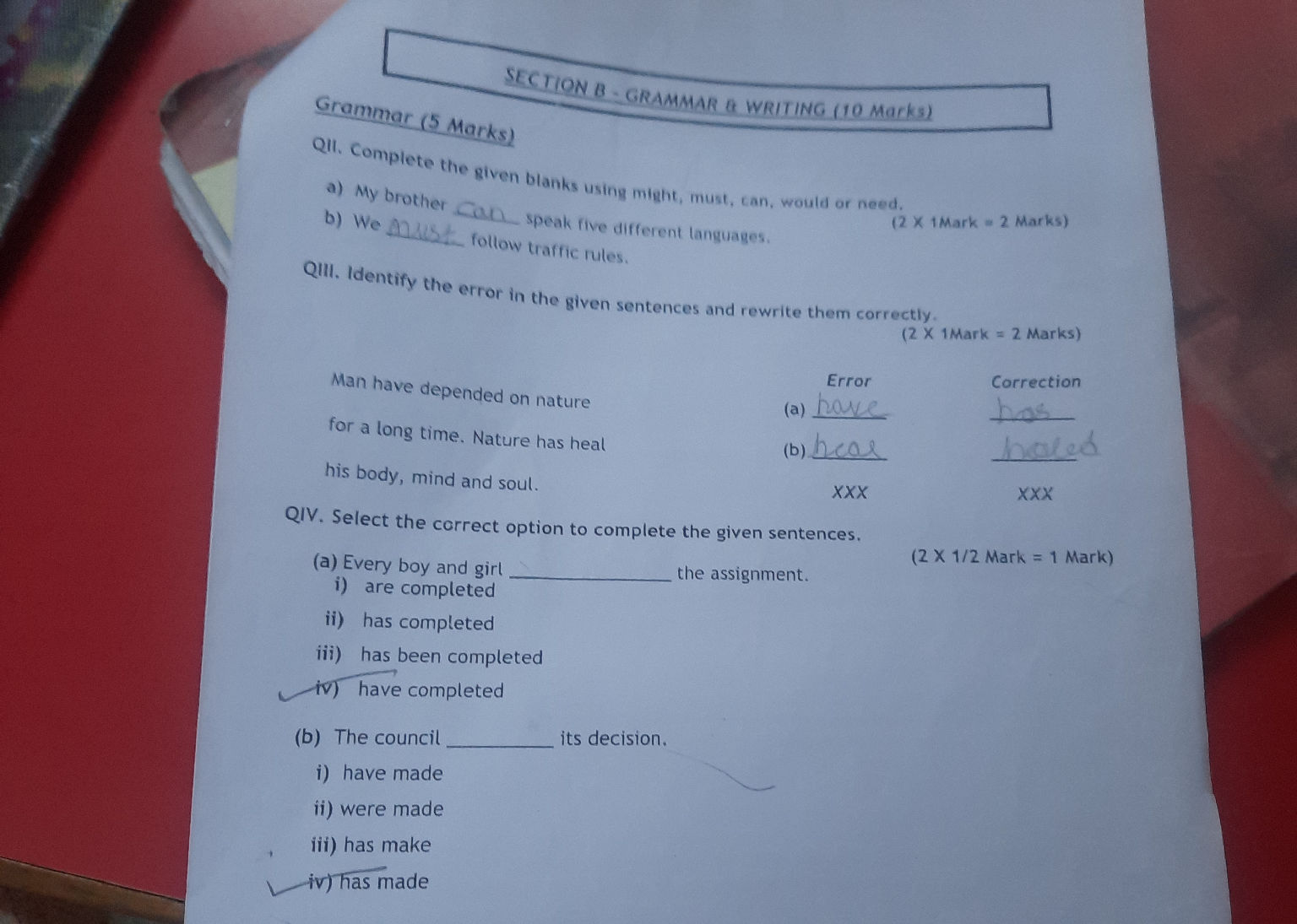SECTION B - GRAMMAR WRITING (10 Marks) | StudyX