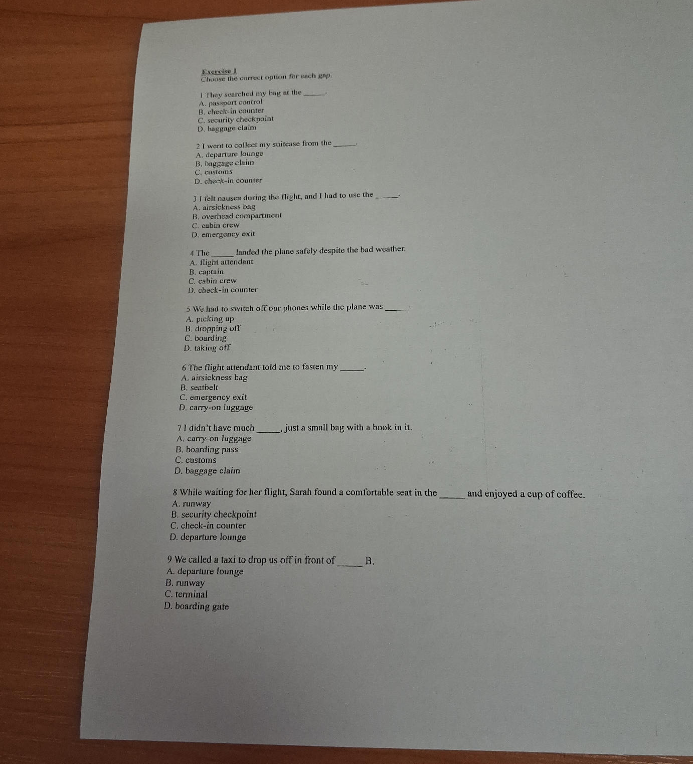 Exercise 1 Choose the correct option for | StudyX
