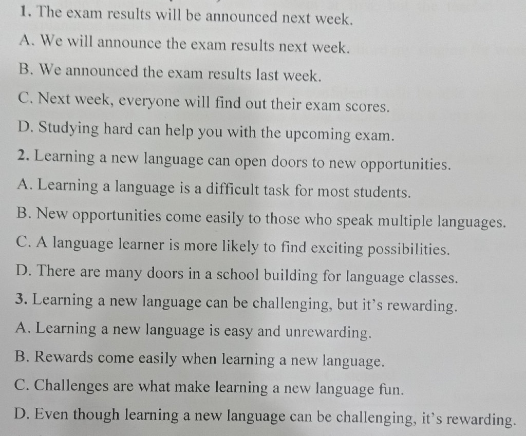 Exams Next Week 1. The exam results will be announced next | StudyX
