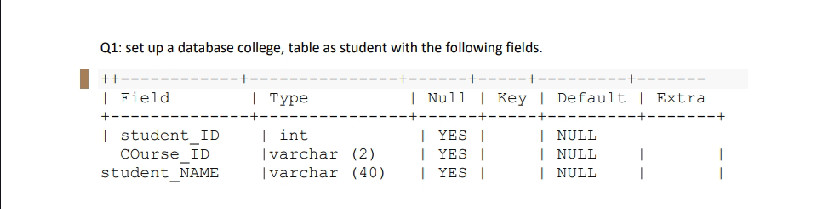 Q1: set up a database college, table as | StudyX