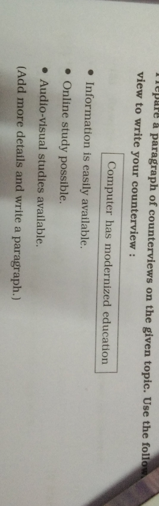 Prepare a paragraph of counterviews on the | StudyX