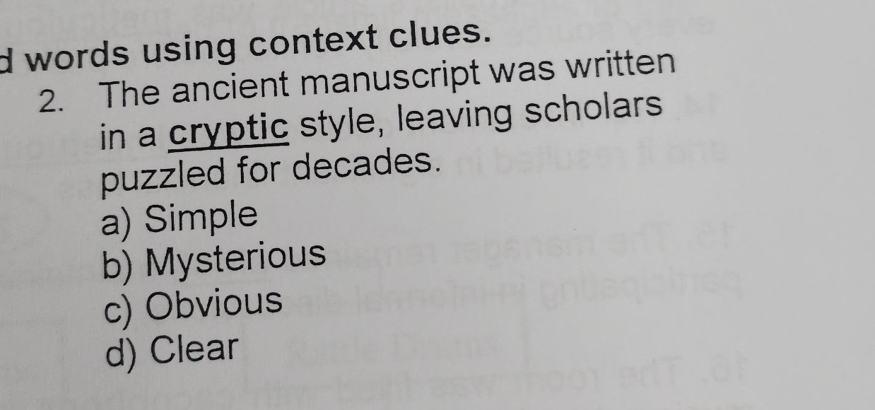 Find words using context clues. 2. The | StudyX