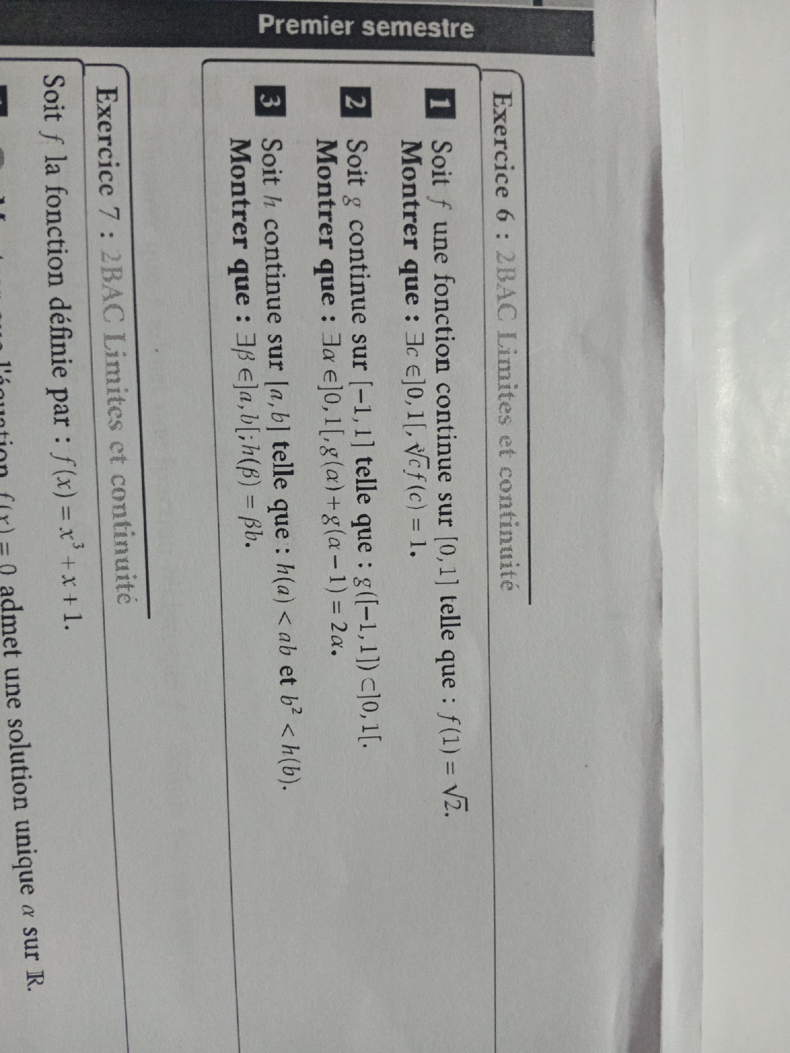 Exercice 6 : 2BAC Limites et continuité 1 | StudyX