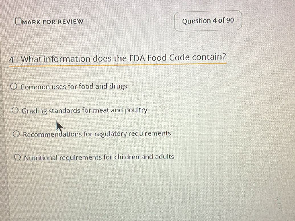 4. What information does the FDA Food Code | StudyX