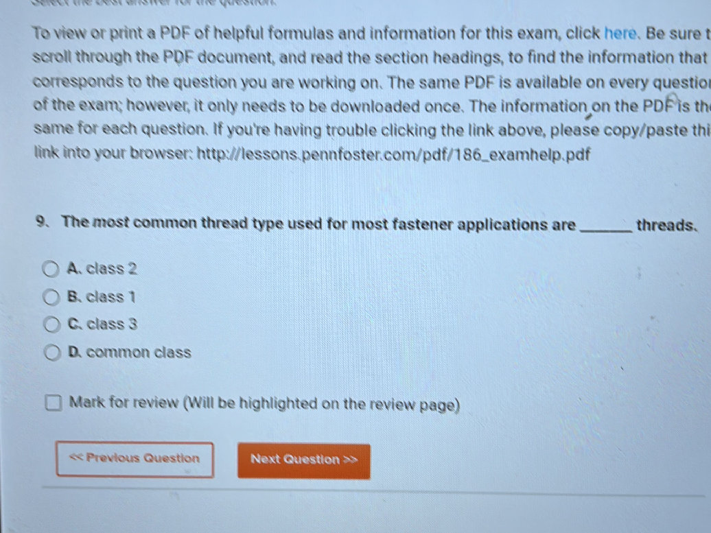 9. The most common thread type used for most | StudyX