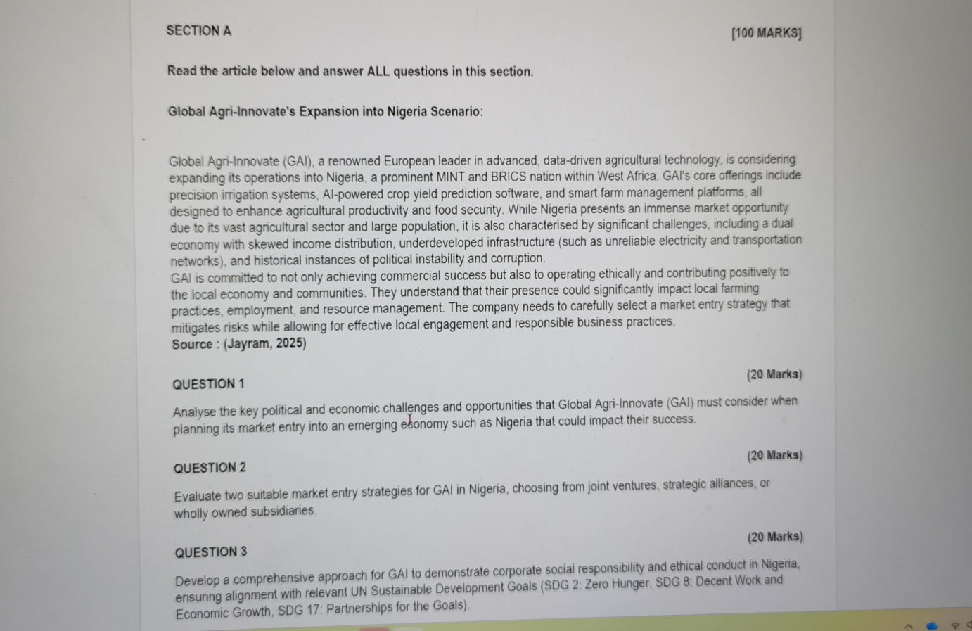 SECTION A Read the article below and answer | StudyX