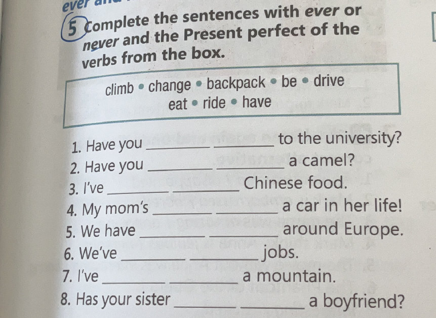 Complete the sentences with ever or never | StudyX