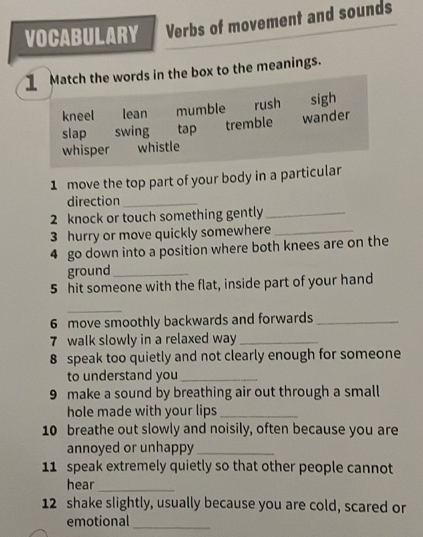 Words For Movement VOCABULARY Verbs of movement and sounds 1 | StudyX