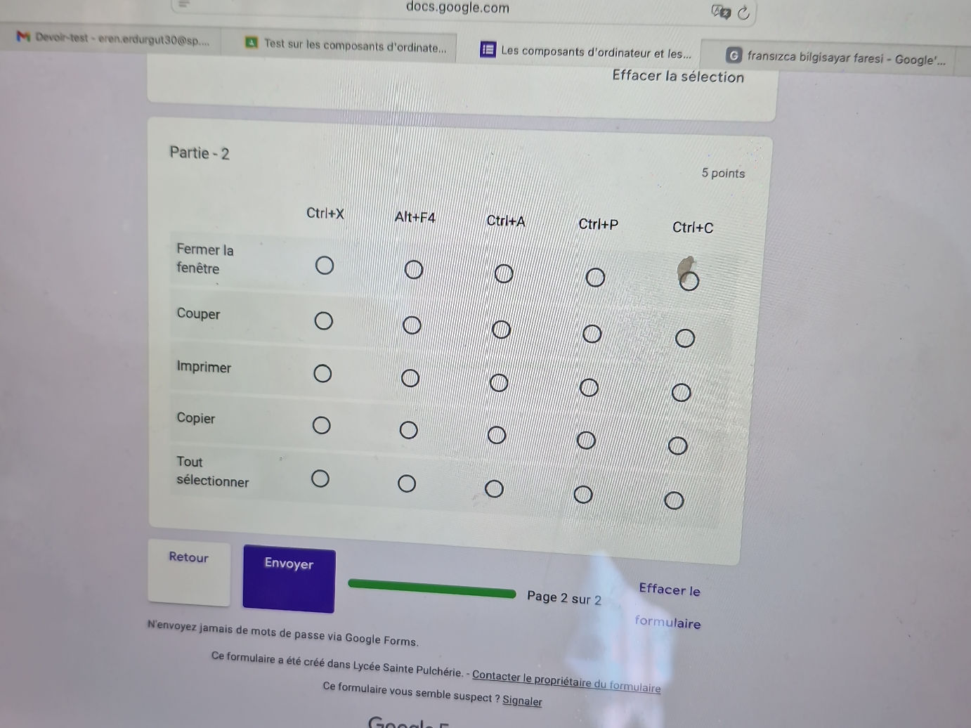Partie - 2 | | Ctrl+X | Alt+F4 | Ctrl+A | | StudyX