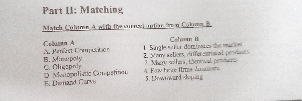 Matching Column Maths Part II: Matching Match Column A with the | StudyX