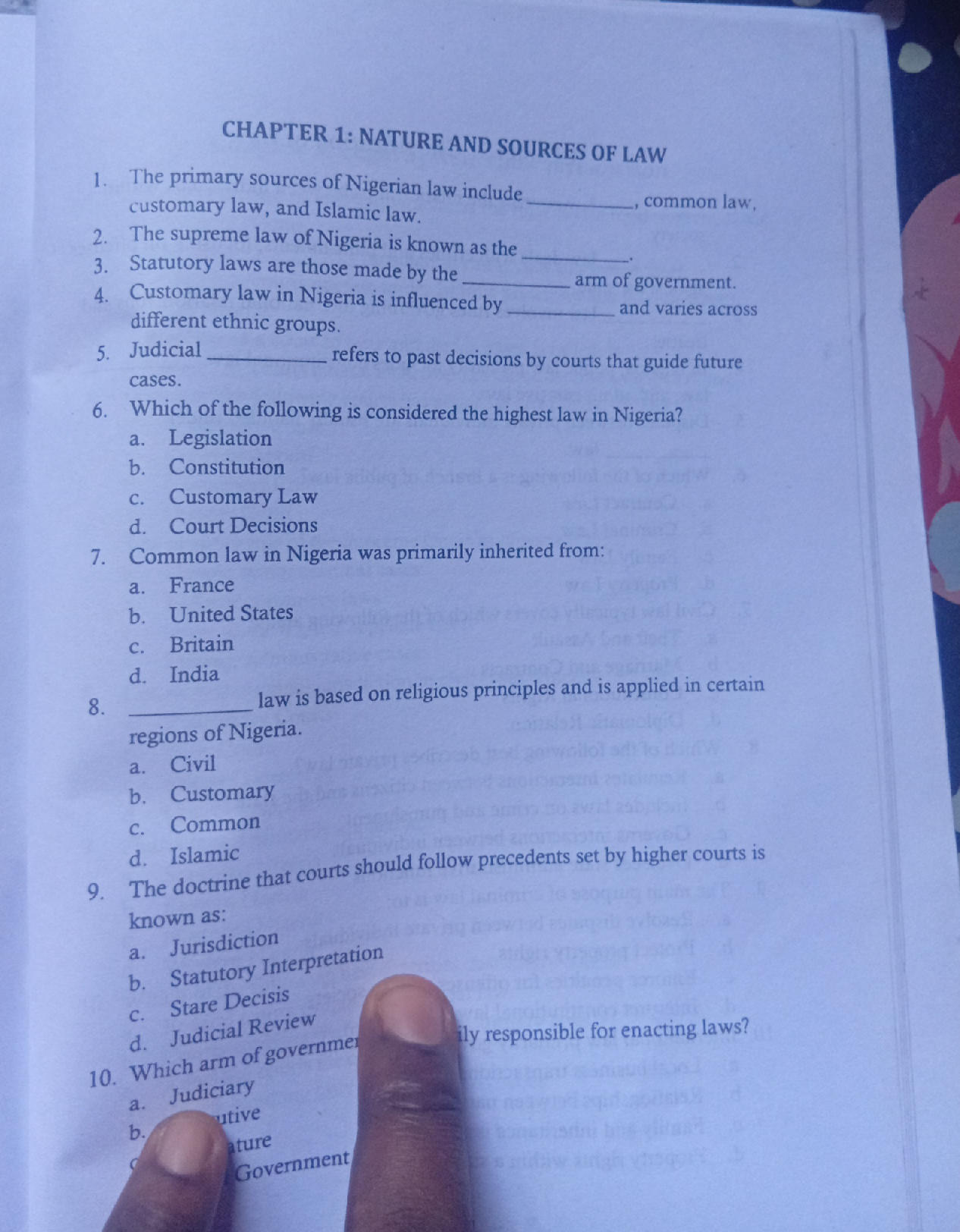 CHAPTER 1: NATURE AND SOURCES OF LAW 1. The | StudyX