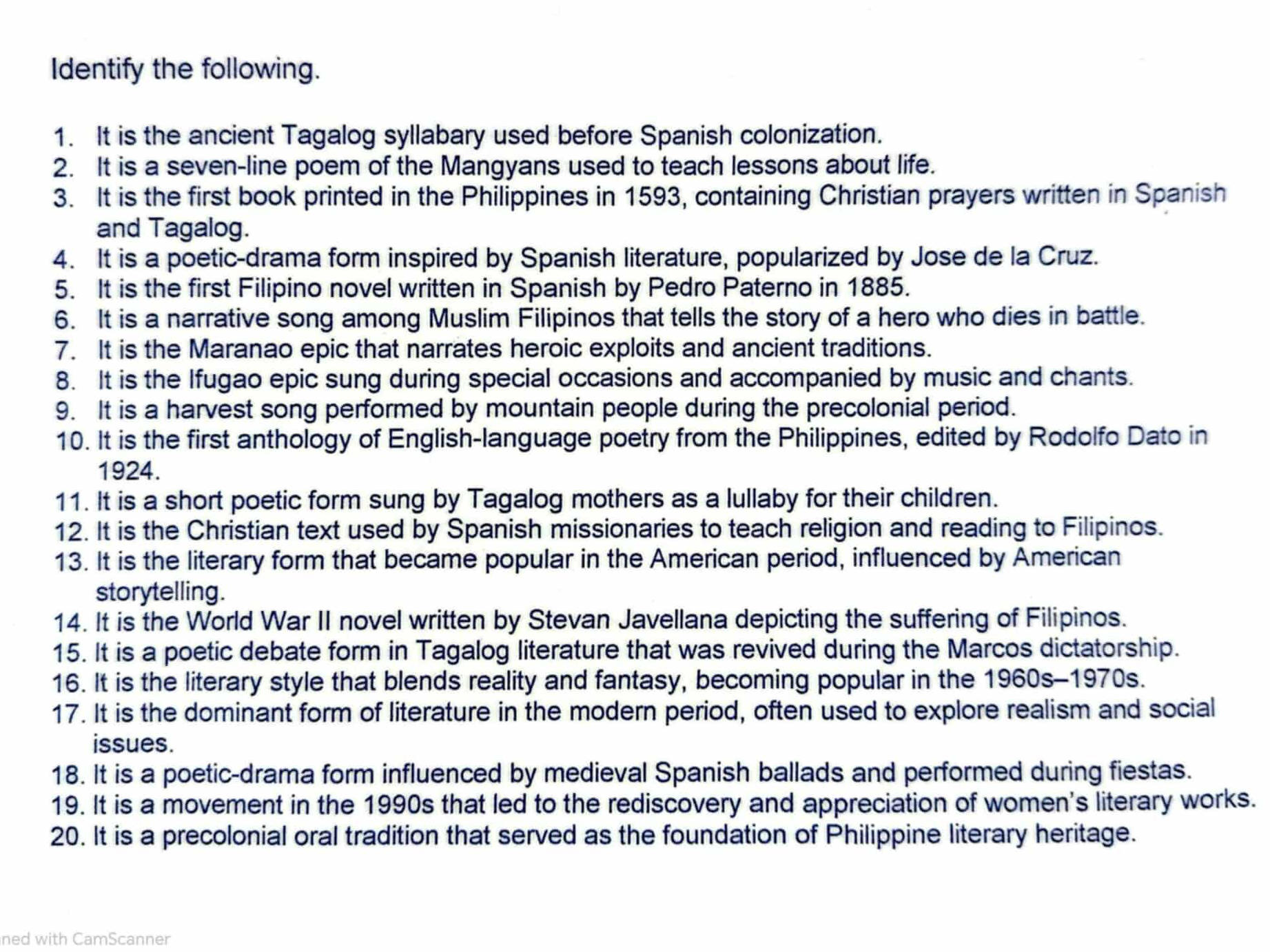 Form In Tagalog Identify the following. 1. It is the | StudyX