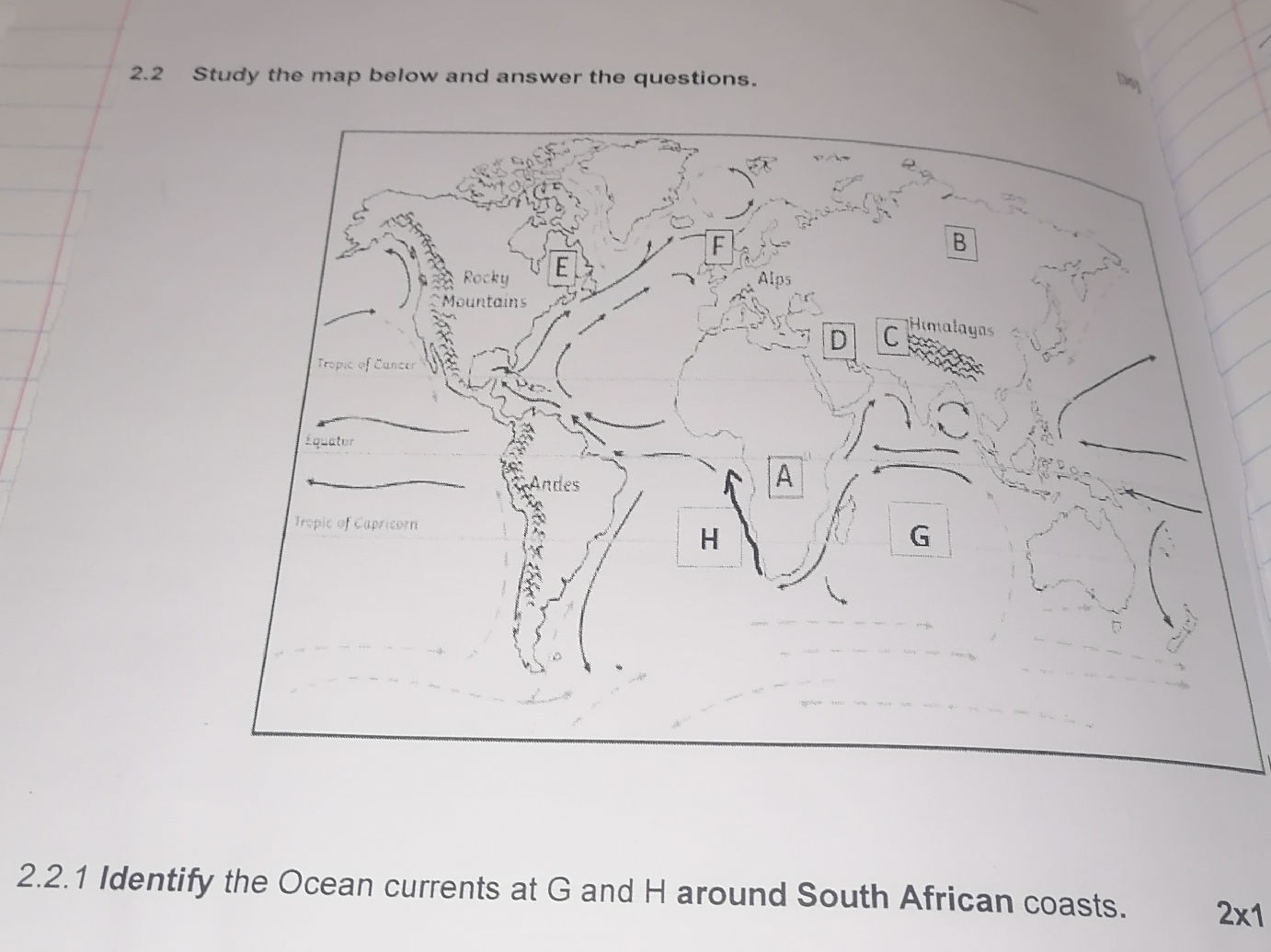 2.2 Study the map below and answer the