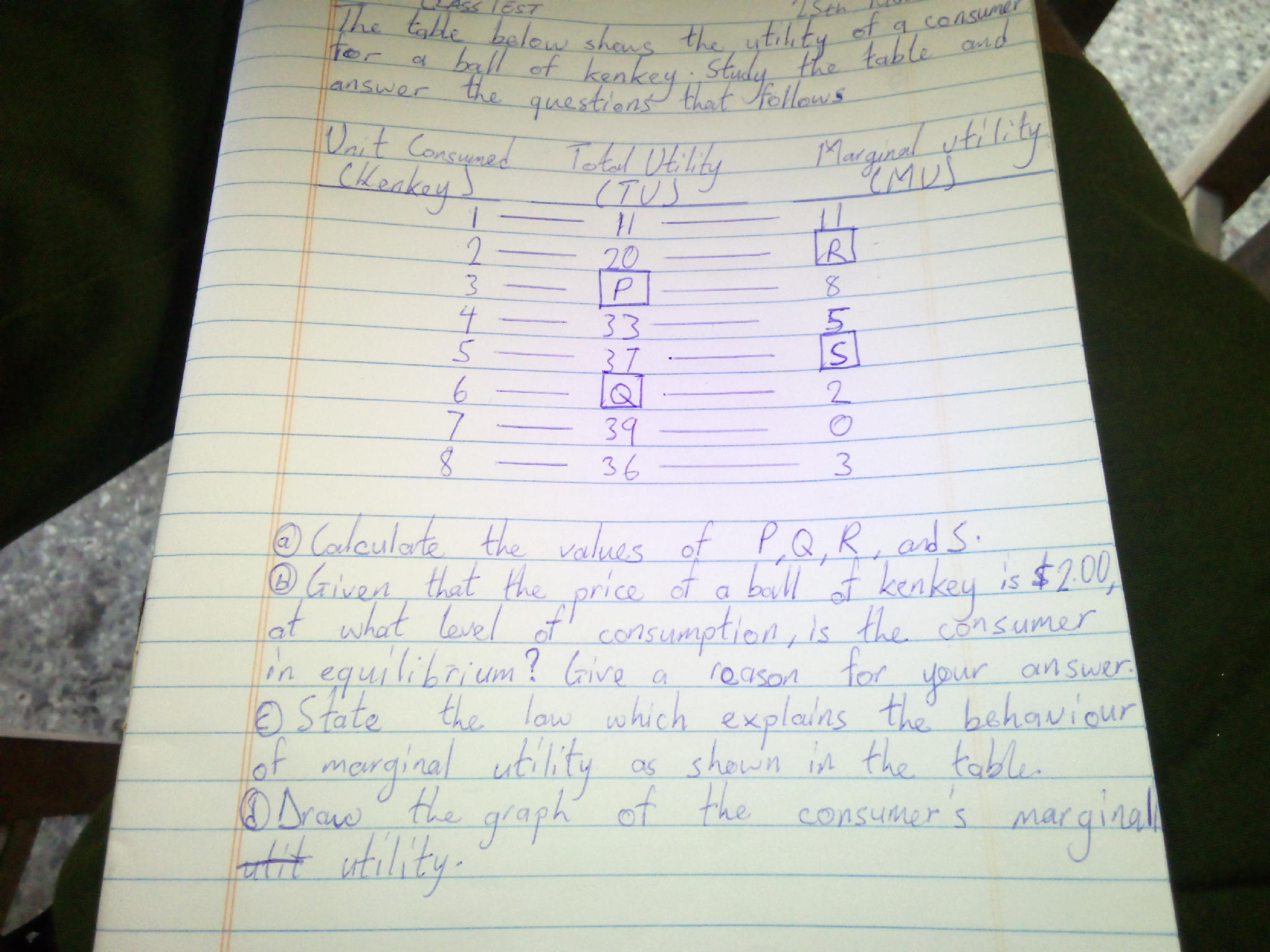 The table below shows the utility of a | StudyX