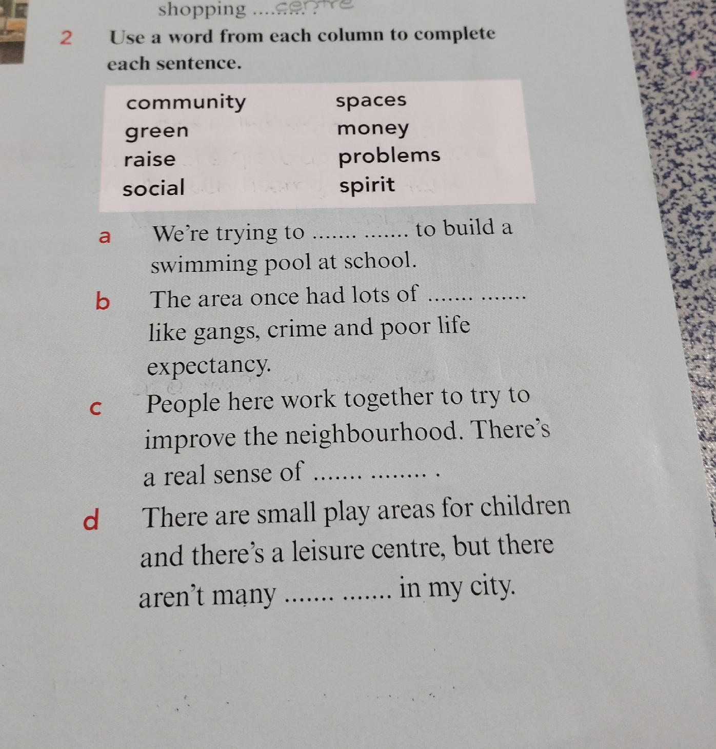 Column In A Sentence Use a word from each column to complete each | StudyX