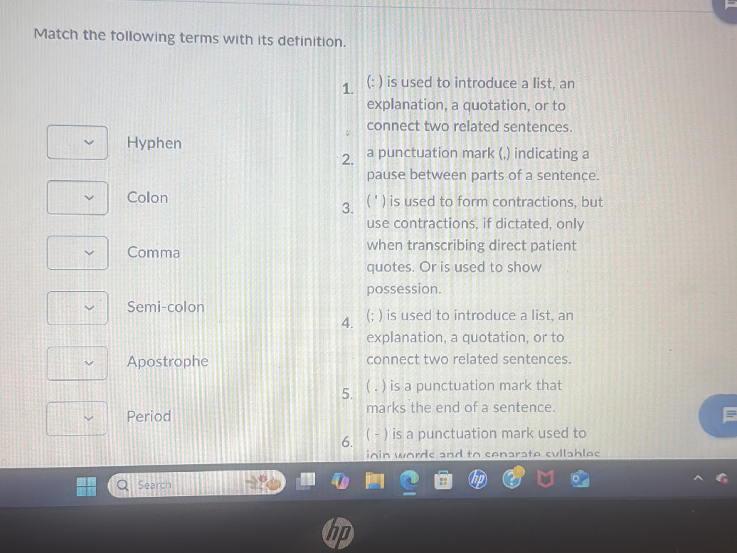 Match the following terms with its | StudyX