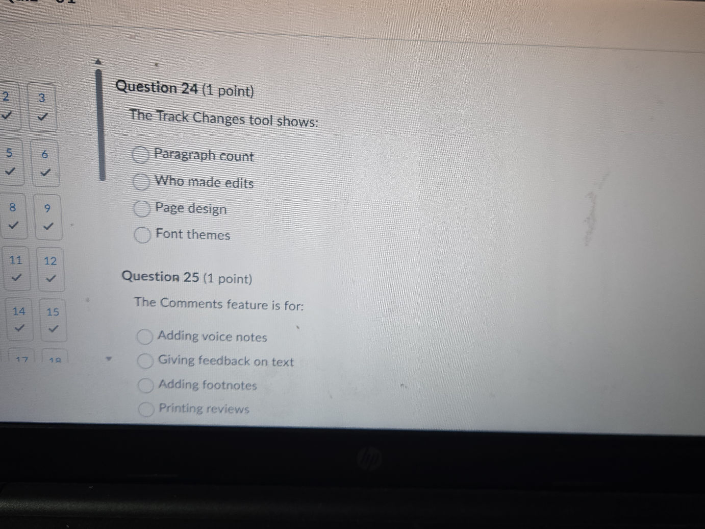 Question 24 (1 point) The Track Changes | StudyX
