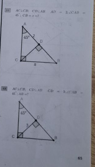 Cbad Math Equation 11 AC⊡CB; CD⊡AB AD = 2; ∠CAB = 45^° ; CB = x | StudyX