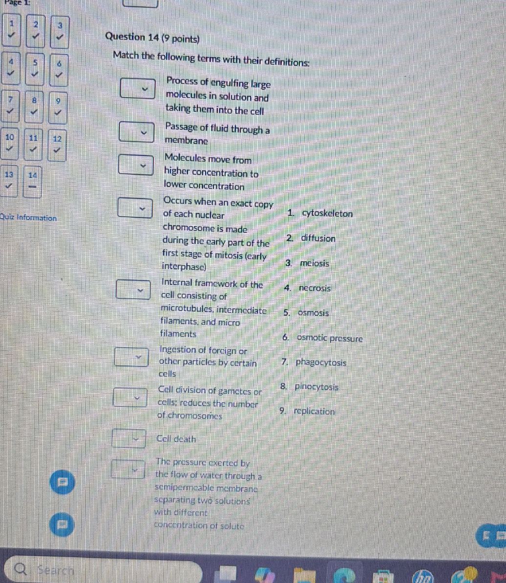 Question 14 (9 points) Match the following | StudyX