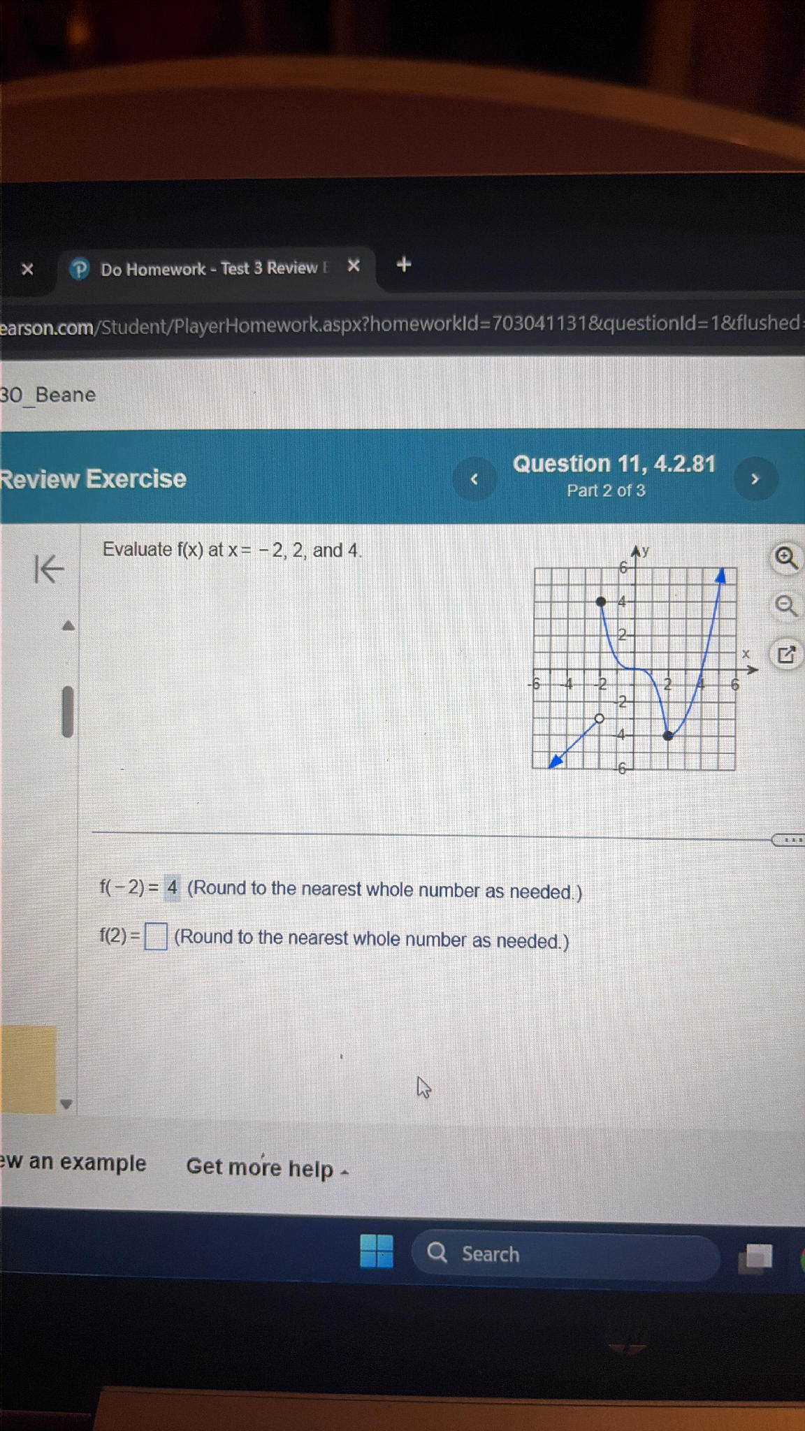 Evaluate $f(x)$ at $x = -2, 2,$ and $4$. | StudyX