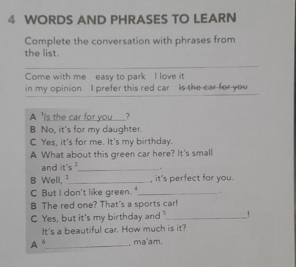 4 WORDS AND PHRASES TO LEARN Complete the | StudyX