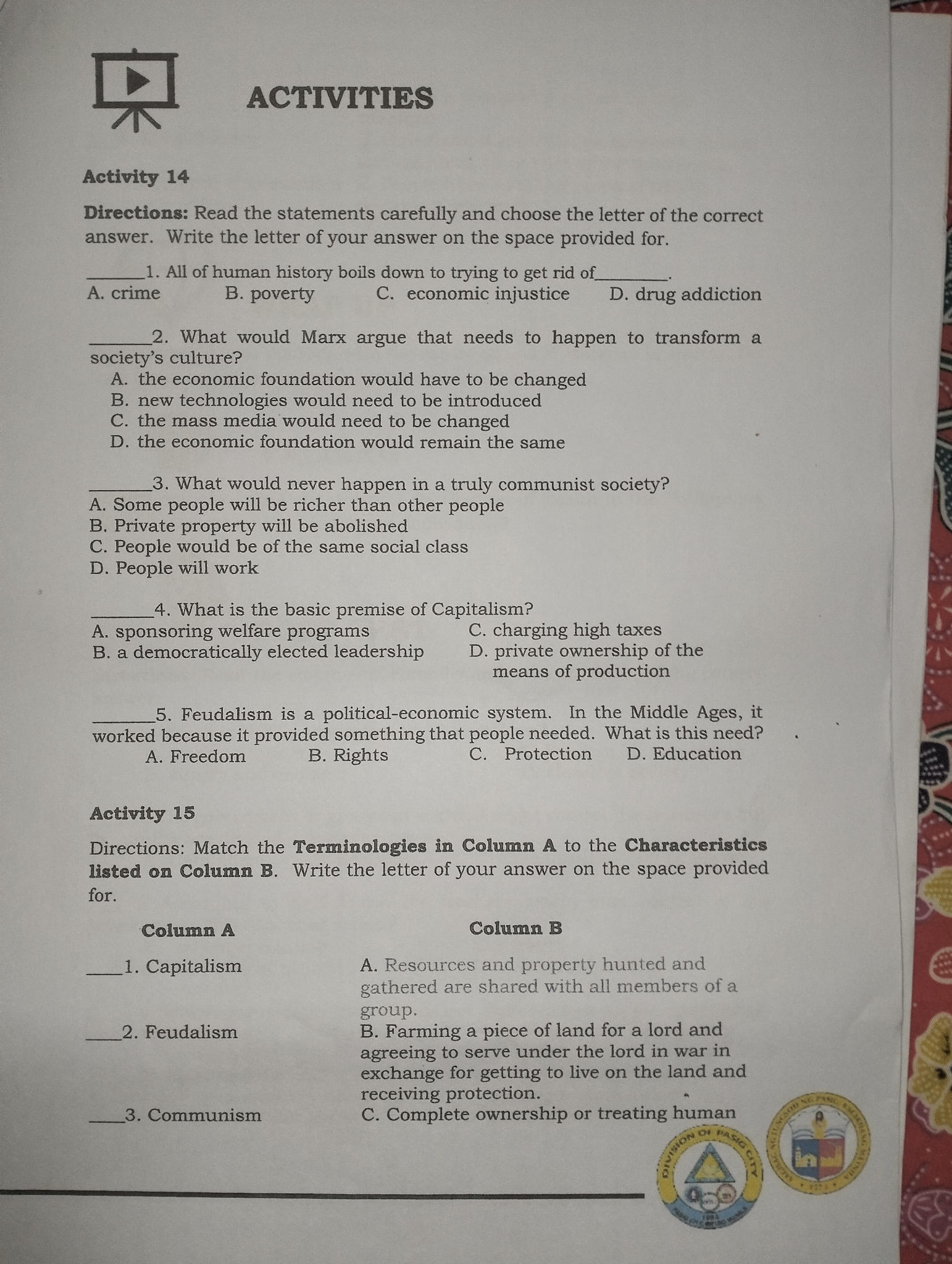 Activity 14 Directions: Read the statements | StudyX