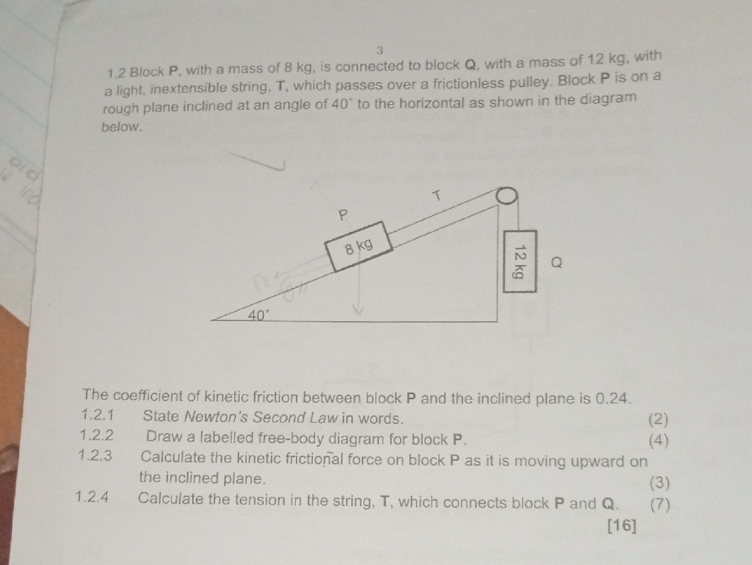 1.2 Block P, with a mass of 8 kg, is | StudyX