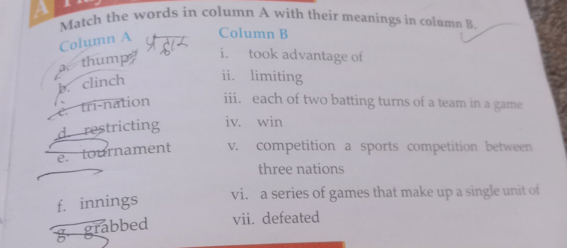 Match the words in column A with their | StudyX